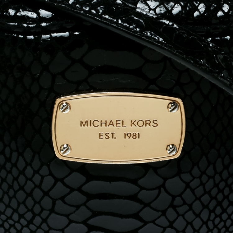 Pre Owned Michael Michael Kors Black Python Embossed Leather Crossbody Bag