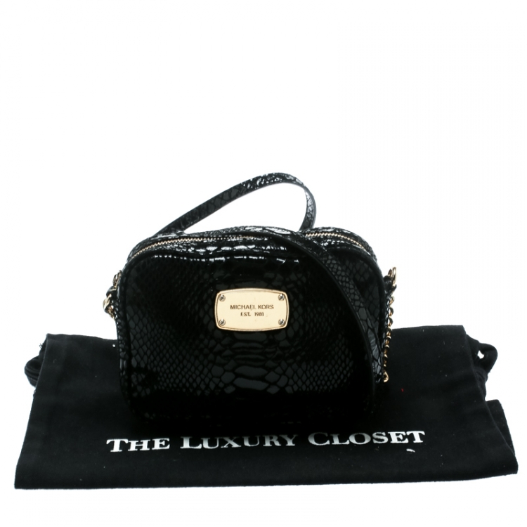 Pre Owned Michael Michael Kors Black Python Embossed Leather Crossbody Bag