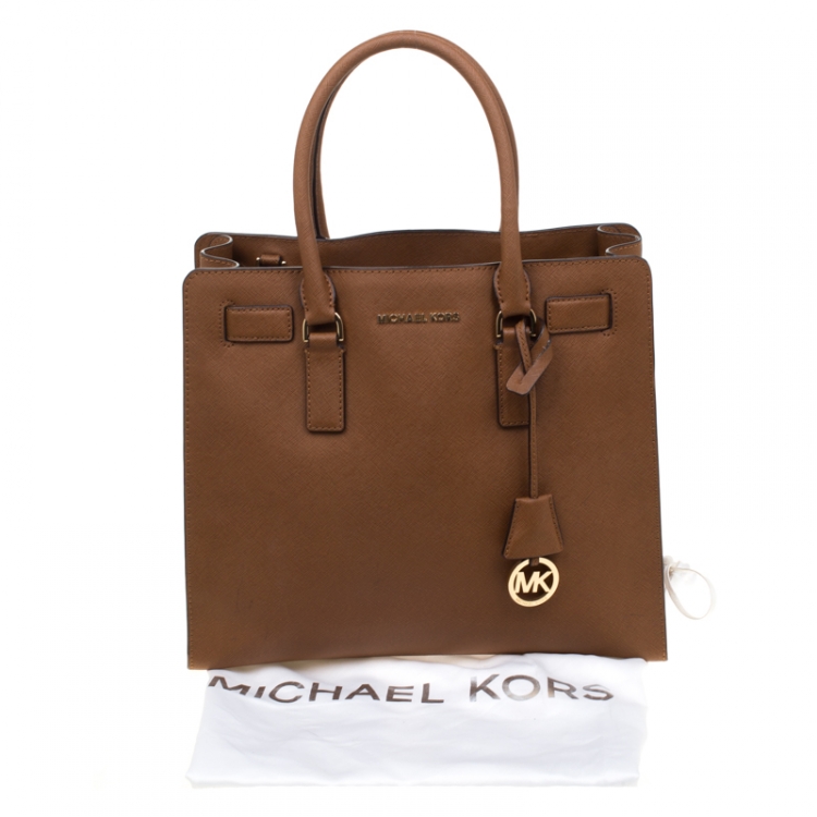 Pre Owned Michael Michael Kors Brown Saffiano Leather Dillon Top Handle Bag