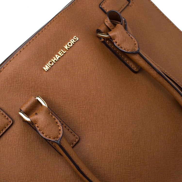 Pre Owned Michael Michael Kors Brown Saffiano Leather Dillon Top Handle Bag