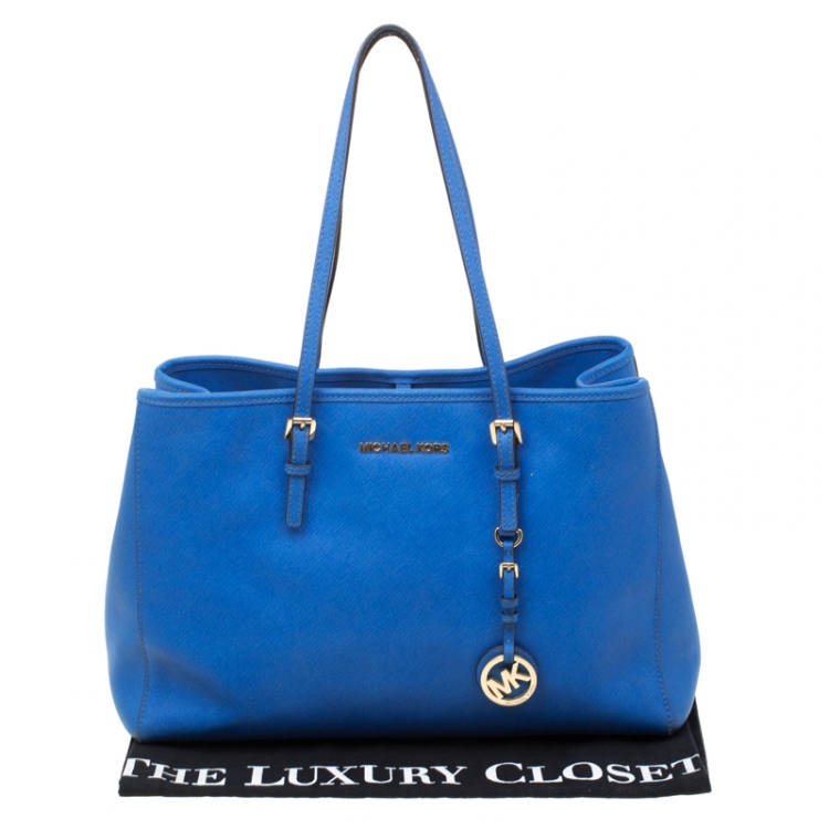 مملوكة مسبقًا Michael Michael Kors Blue Saffiano Leather Jet Set Tote