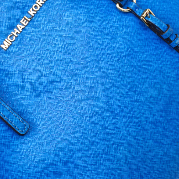 مملوكة مسبقًا Michael Michael Kors Blue Saffiano Leather Jet Set Tote
