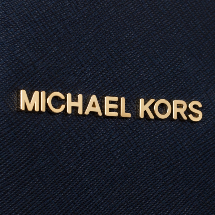 Pre Owned Michael Michael Kors Blue Saffiano Leather Jet Set Travel Tote