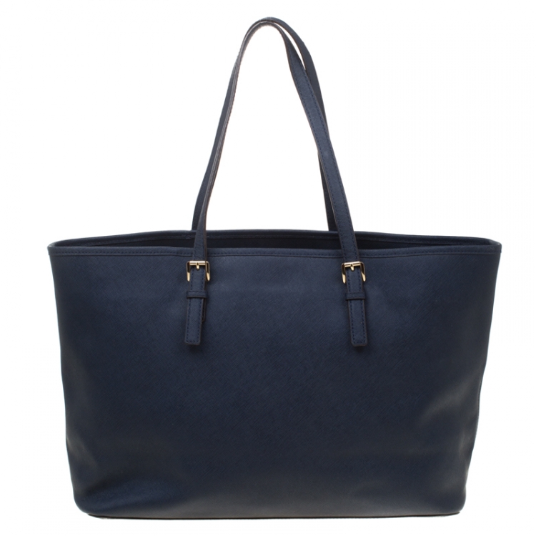 Pre Owned Michael Michael Kors Blue Saffiano Leather Jet Set Travel Tote