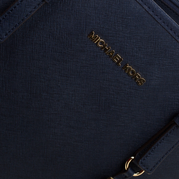 Pre Owned Michael Michael Kors Blue Saffiano Leather Jet Set Travel Tote