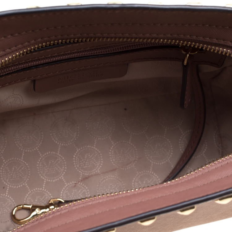 Pre Owned Michael Michael Kors Dark Beige Medium Studded Selma Crossbody Bag