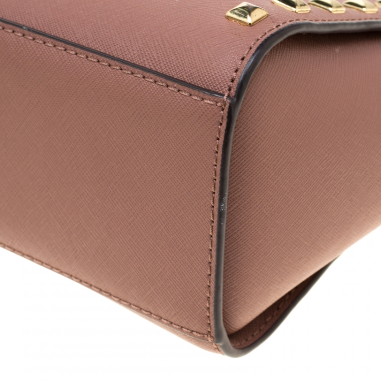 Pre Owned Michael Michael Kors Dark Beige Medium Studded Selma Crossbody Bag