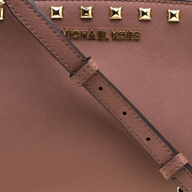 Pre Owned Michael Michael Kors Dark Beige Medium Studded Selma Crossbody Bag