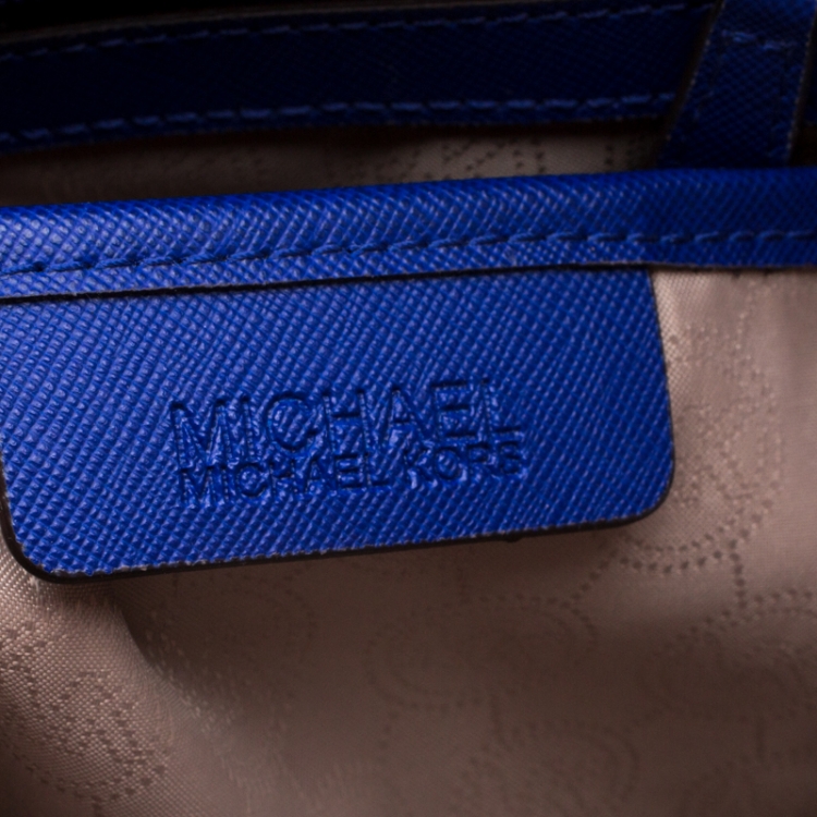 Pre Owned Michael Michael Kors Blue Saffiano Leather Jet Set Top Zip Tote