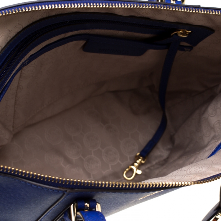 Pre Owned Michael Michael Kors Blue Saffiano Leather Jet Set Top Zip Tote