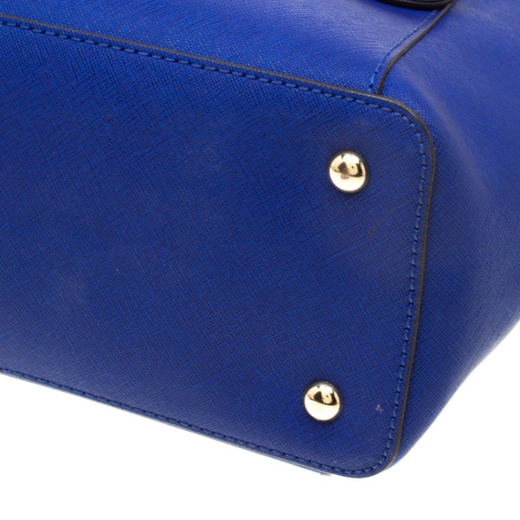 Pre Owned Michael Michael Kors Blue Saffiano Leather Jet Set Top Zip Tote
