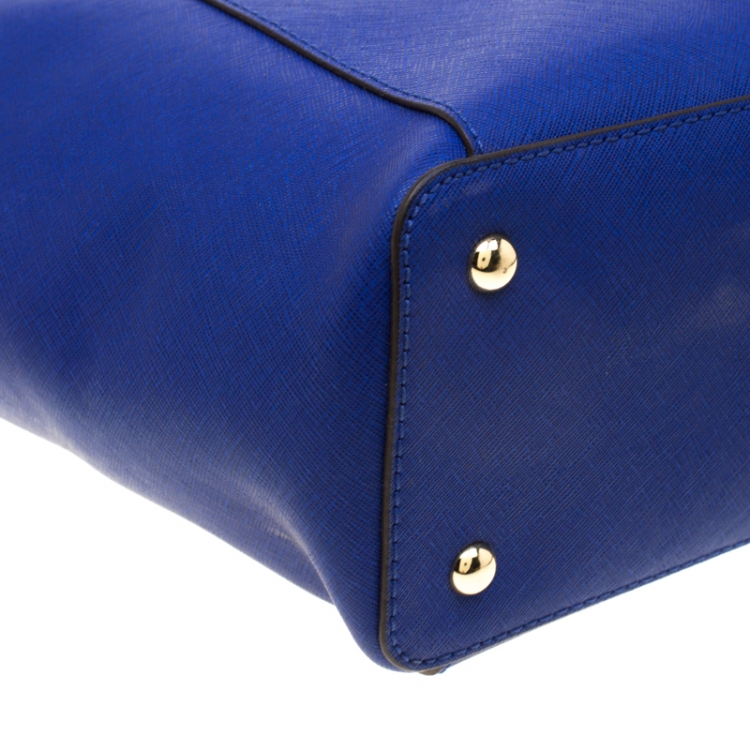 Pre Owned Michael Michael Kors Blue Saffiano Leather Jet Set Top Zip Tote