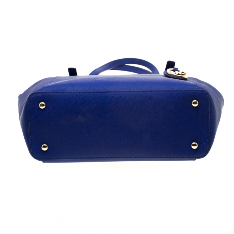 Pre Owned Michael Michael Kors Blue Saffiano Leather Jet Set Top Zip Tote