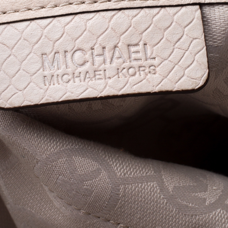 Pre Owned Michael Kors Beige Python Embossed Leather Bedford Satchel