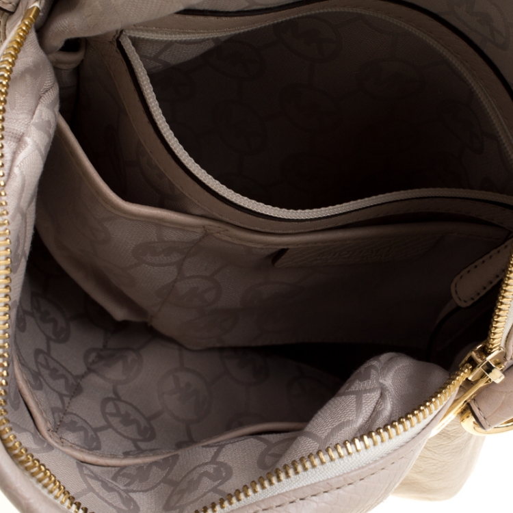 Pre Owned Michael Kors Beige Python Embossed Leather Bedford Satchel