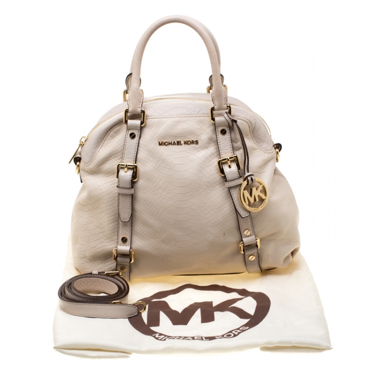 Pre Owned Michael Kors Beige Python Embossed Leather Bedford Satchel