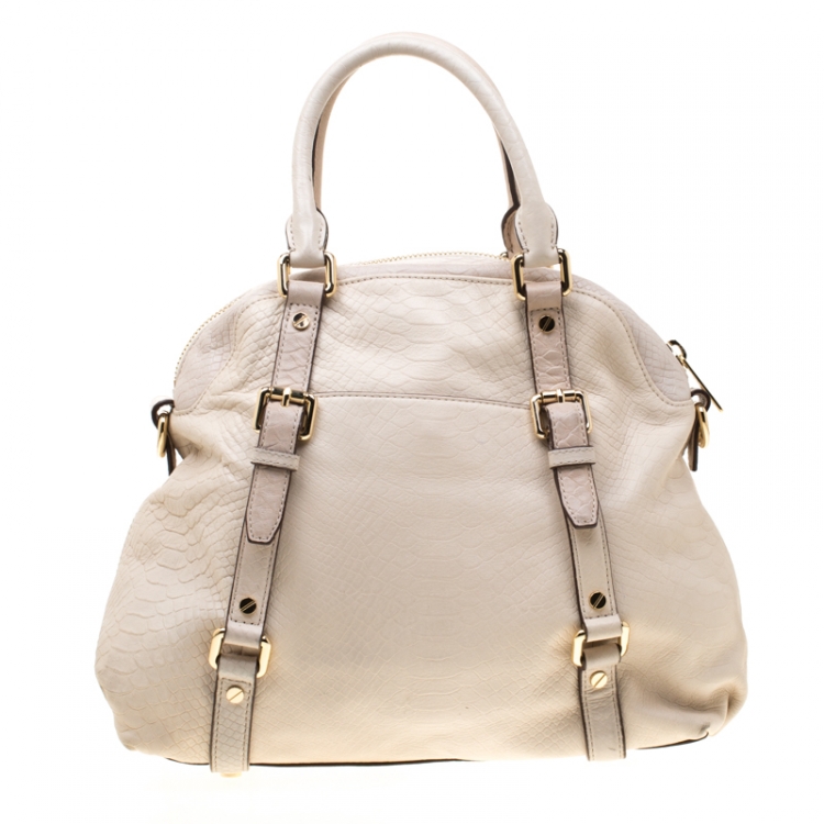 Pre Owned Michael Kors Beige Python Embossed Leather Bedford Satchel