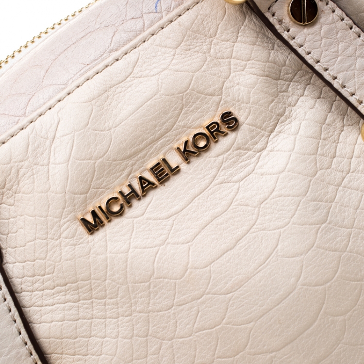 Pre Owned Michael Kors Beige Python Embossed Leather Bedford Satchel