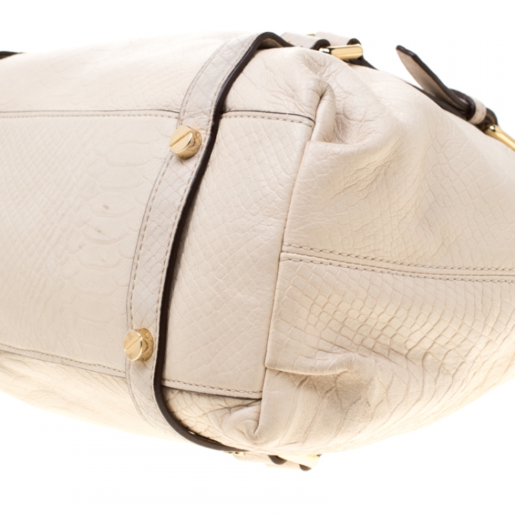 Pre Owned Michael Kors Beige Python Embossed Leather Bedford Satchel
