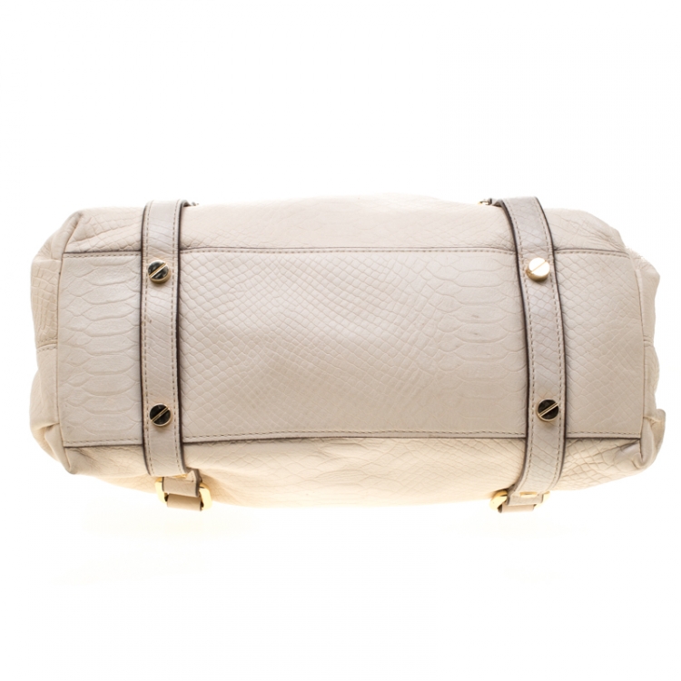Pre Owned Michael Kors Beige Python Embossed Leather Bedford Satchel