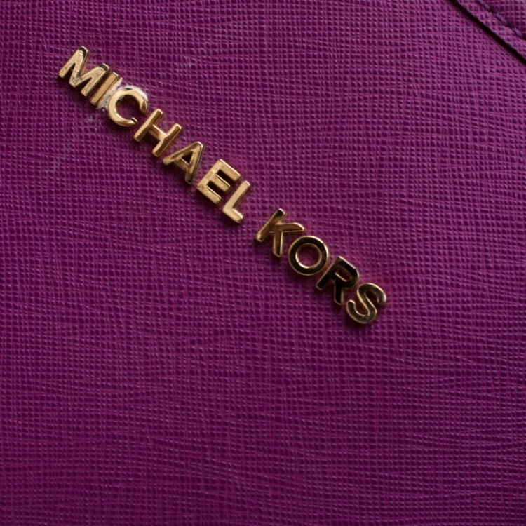 Pre Owned MICHAEL Michael Kors Purple Saffiano Leather Jet Set Travel Tote