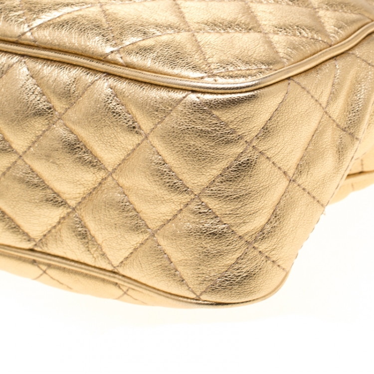 Pre Owned MICHAEL Michael Kors Gold Metallic Leather Large Sloan Chain Shoulder Bag
