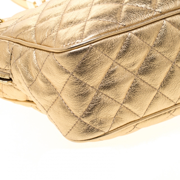Pre Owned MICHAEL Michael Kors Gold Metallic Leather Large Sloan Chain Shoulder Bag