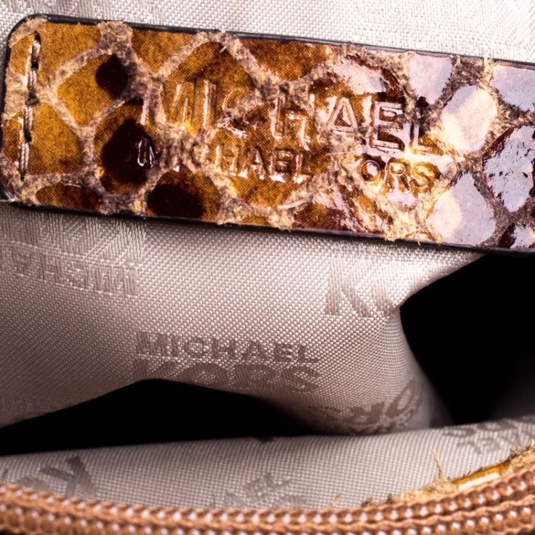 Pre Owned Michael Michael Kors Brown Python Embossed Leather Top Handle Bag