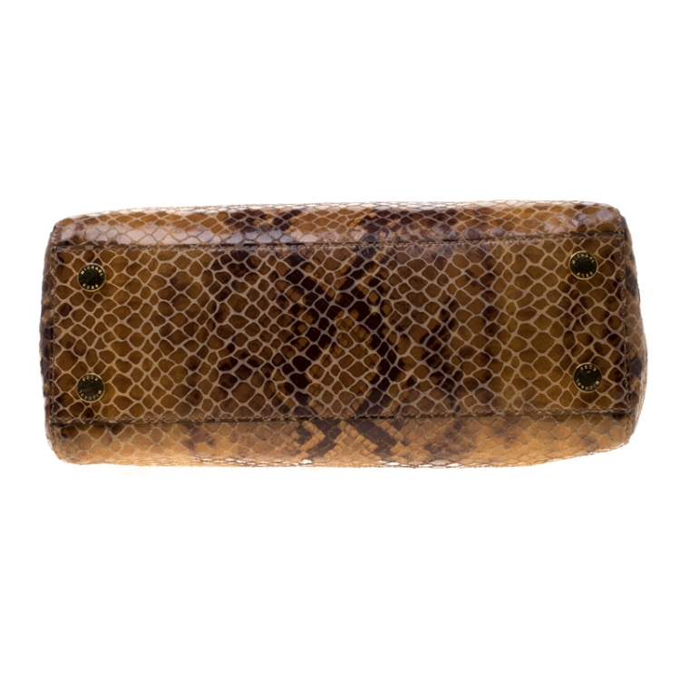 Pre Owned Michael Michael Kors Brown Python Embossed Leather Top Handle Bag