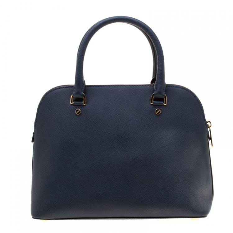 Pre Owned Michael Kors Blue Leather Cindy Dome Top Handle Bag