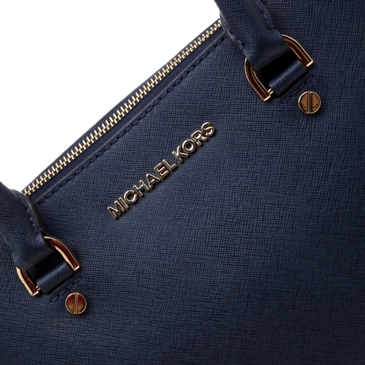 Pre Owned Michael Kors Blue Leather Cindy Dome Top Handle Bag