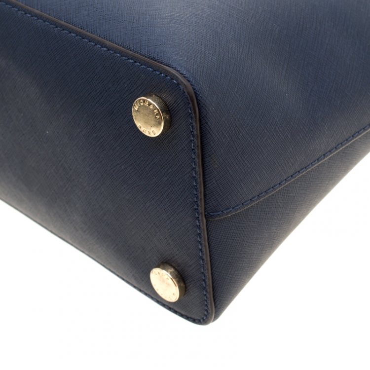Pre Owned Michael Kors Blue Leather Cindy Dome Top Handle Bag