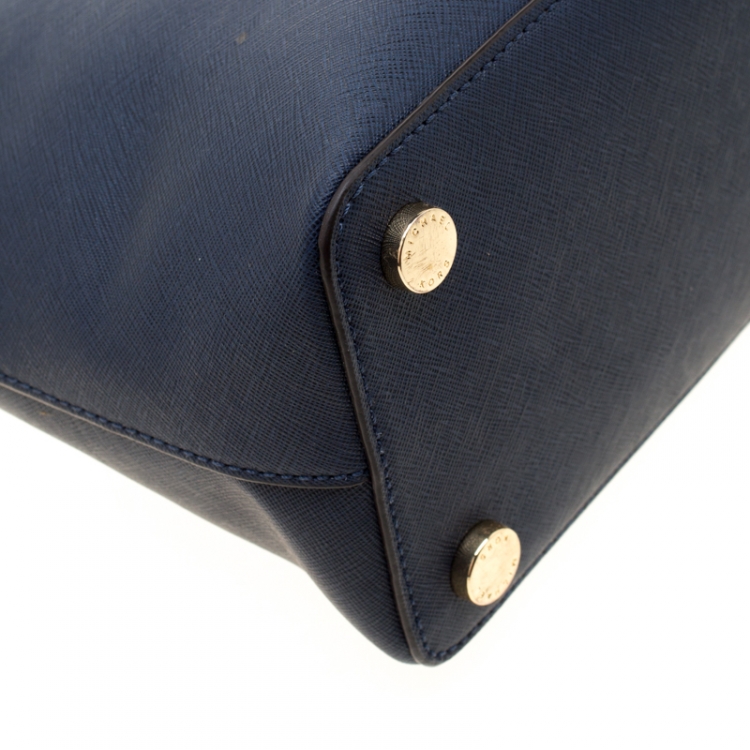 Pre Owned Michael Kors Blue Leather Cindy Dome Top Handle Bag