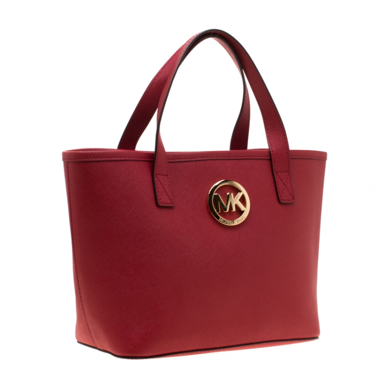 Pre Owned Michael Michael Kors Red Leather Shopper Tote