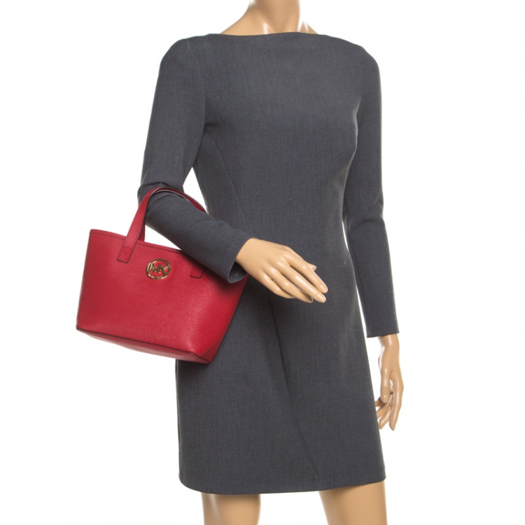 Pre Owned Michael Michael Kors Red Leather Shopper Tote