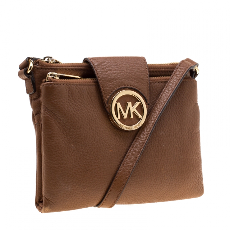 Pre Owned Michael Michael Kors Brown Leather Fulton Crossbody Bag