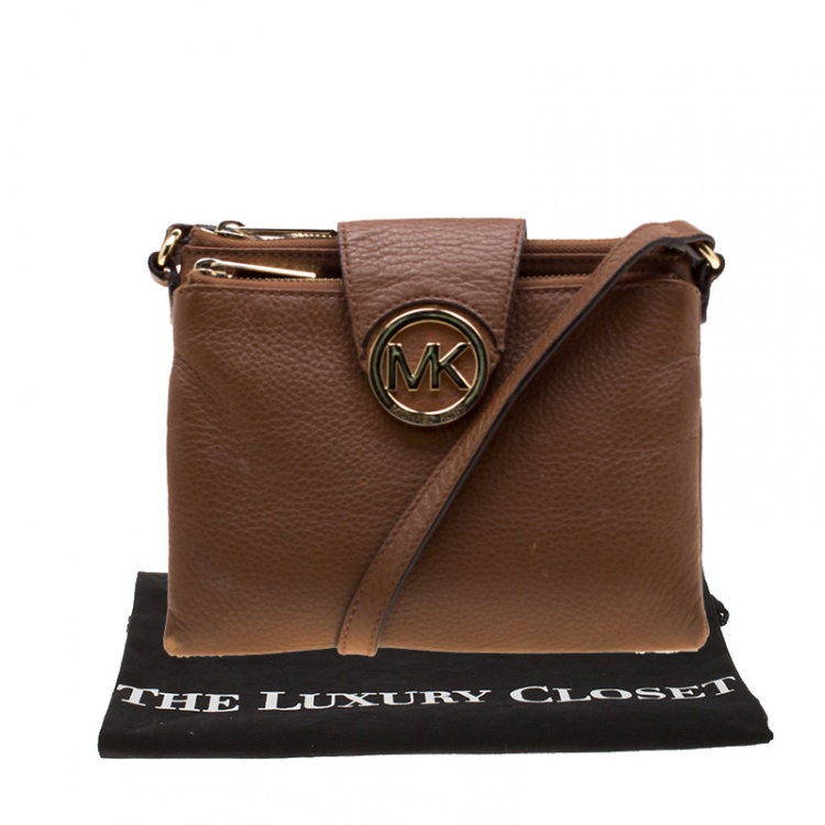 Pre Owned Michael Michael Kors Brown Leather Fulton Crossbody Bag