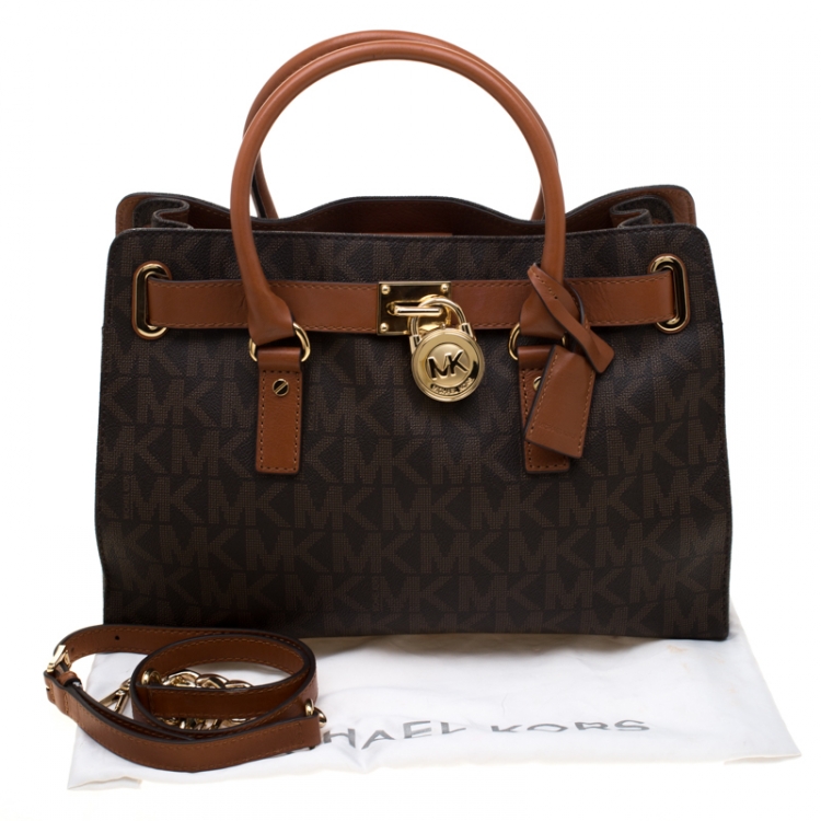 Pre Owned MICHAEL Micheal Kors Brown Logo Leather Large Hamilton Tote
