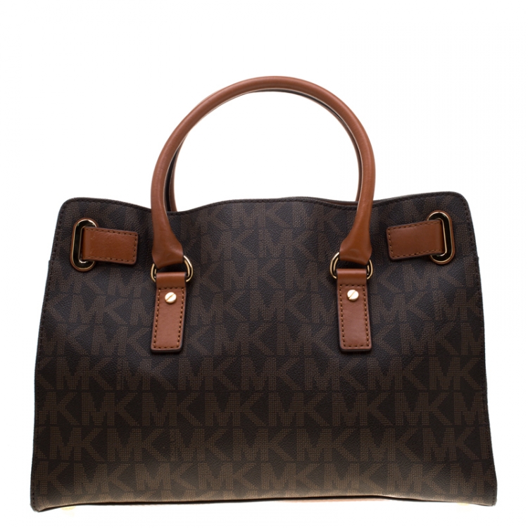 Pre Owned MICHAEL Micheal Kors Brown Logo Leather Large Hamilton Tote