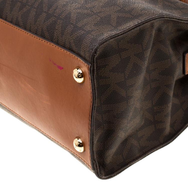 Pre Owned MICHAEL Micheal Kors Brown Logo Leather Large Hamilton Tote