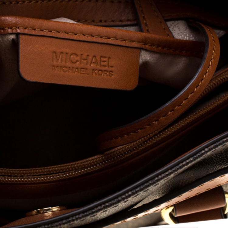 Pre Owned MICHAEL Micheal Kors Brown Logo Leather Large Hamilton Tote