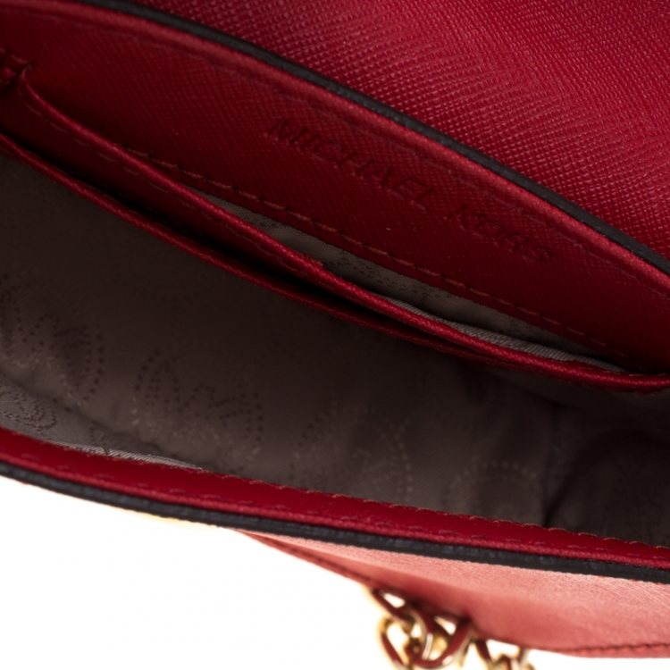 Pre Owned Michael Michael Kors Red Saffiano Leather Kiera Crossbody Bag