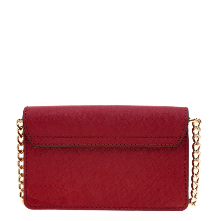 Pre Owned Michael Michael Kors Red Saffiano Leather Kiera Crossbody Bag