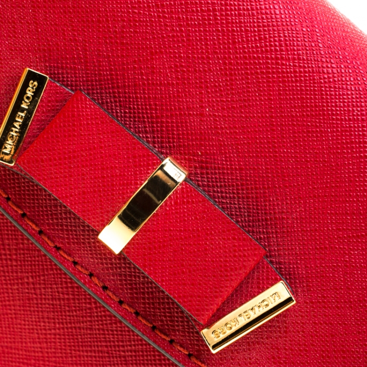 Pre Owned Michael Michael Kors Red Saffiano Leather Kiera Crossbody Bag