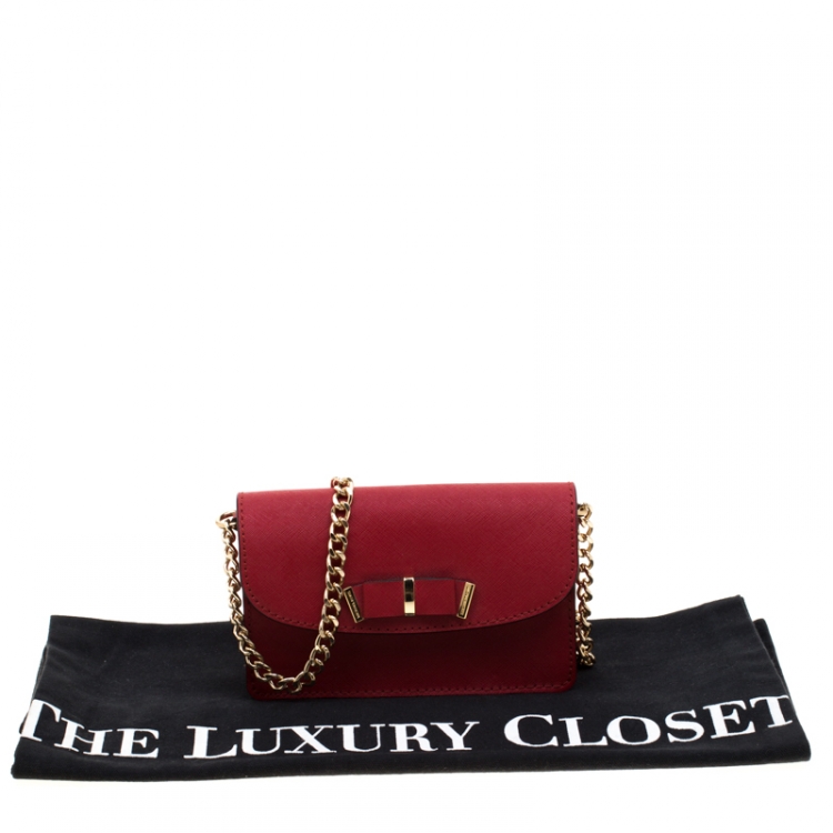 Pre Owned Michael Michael Kors Red Saffiano Leather Kiera Crossbody Bag