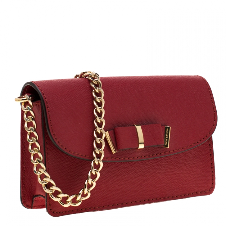 Pre Owned Michael Michael Kors Red Saffiano Leather Kiera Crossbody Bag