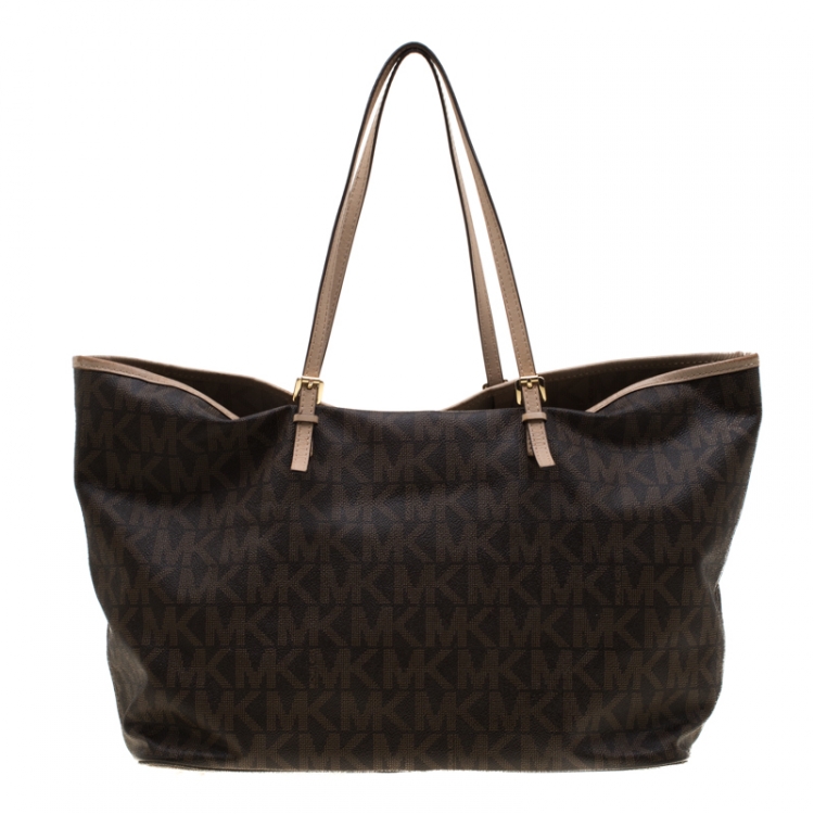 Pre Owned Michael Kors Brown Signature Coated Canvas Jet Set Tote