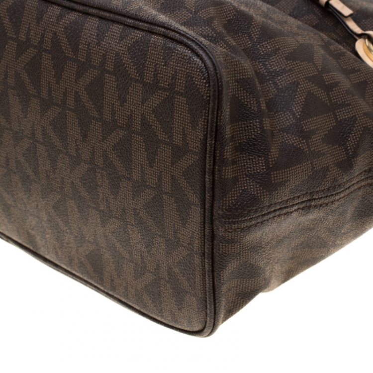 Pre Owned Michael Kors Brown Signature Coated Canvas Jet Set Tote