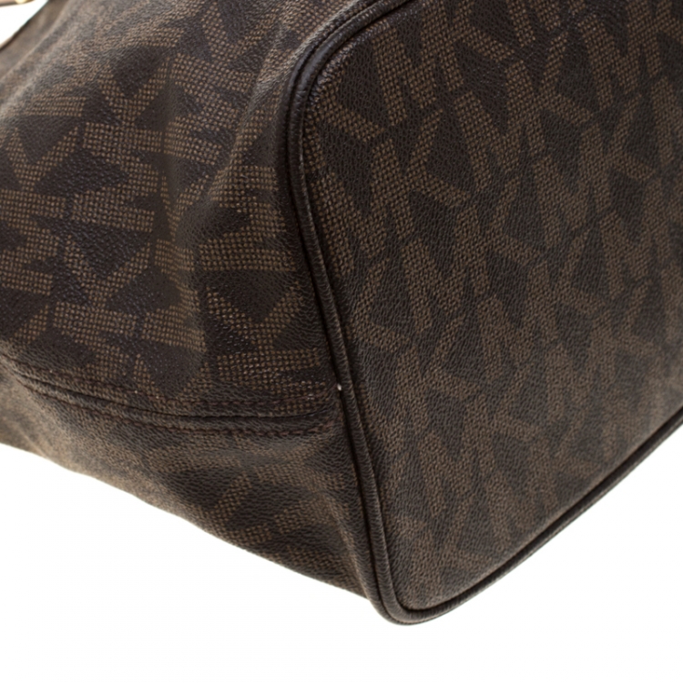 Pre Owned Michael Kors Brown Signature Coated Canvas Jet Set Tote