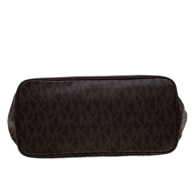 Pre Owned Michael Kors Brown Signature Coated Canvas Jet Set Tote